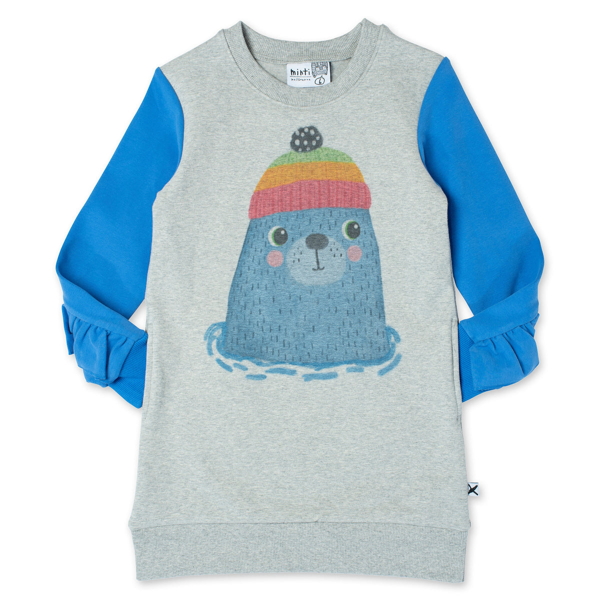 Cosy Seal Dress - Grey Marle/Bright Blue