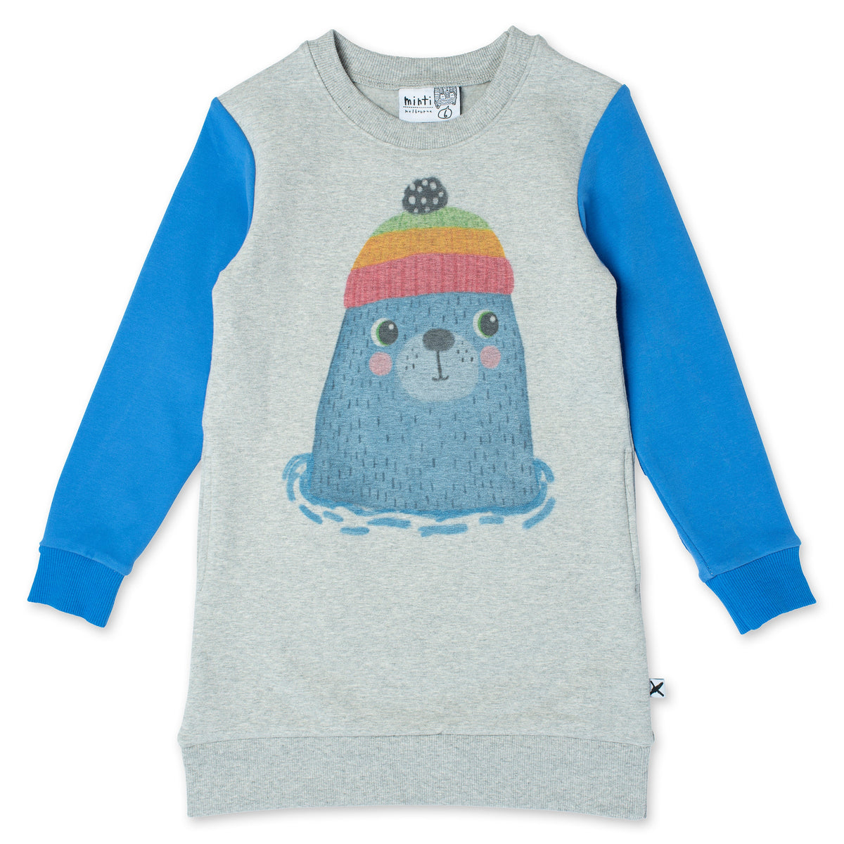 Cosy Seal Dress - Grey Marle/Bright Blue