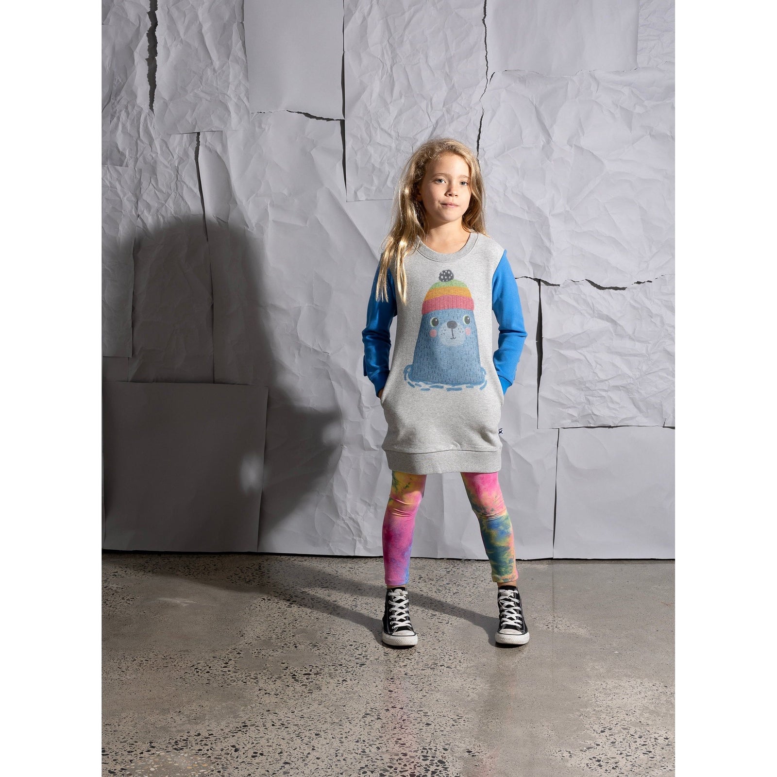 Cosy Seal Dress - Grey Marle/Bright Blue