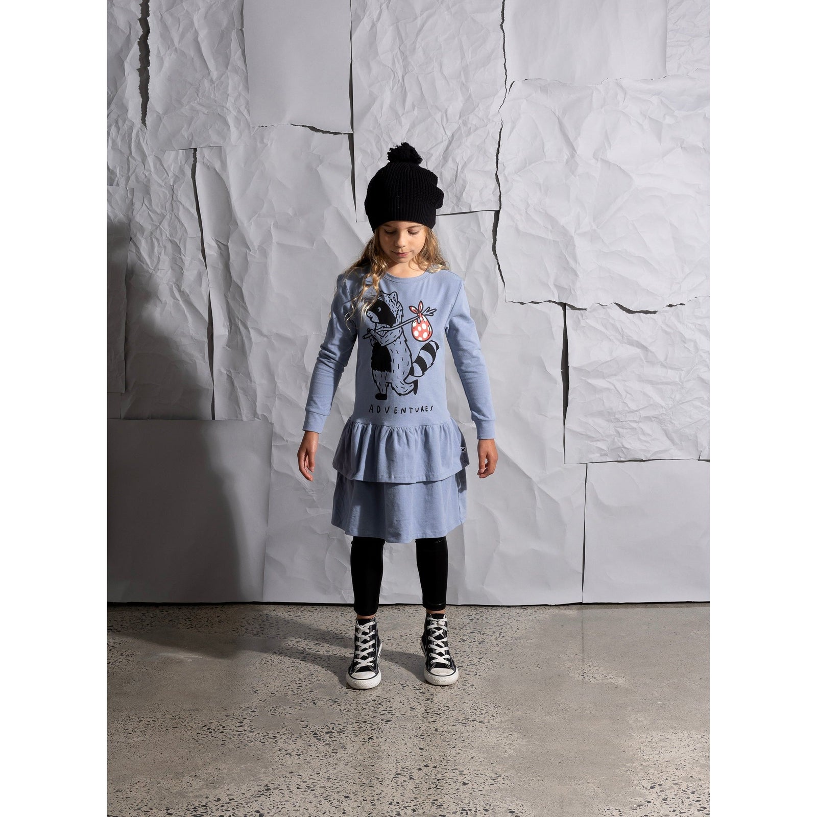 Wandering Raccoon Dress - Dark Cornflower