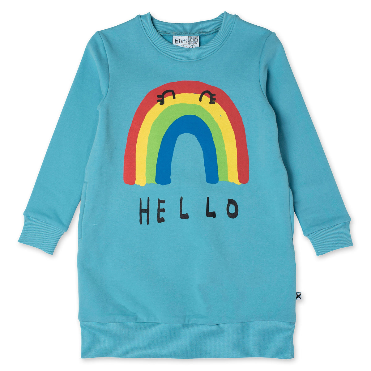 Hello Bye Rainbow Furry Dress -Aqua