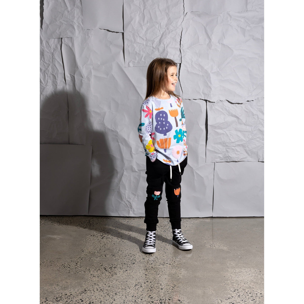 Flower Patch Furry Trackies - Black