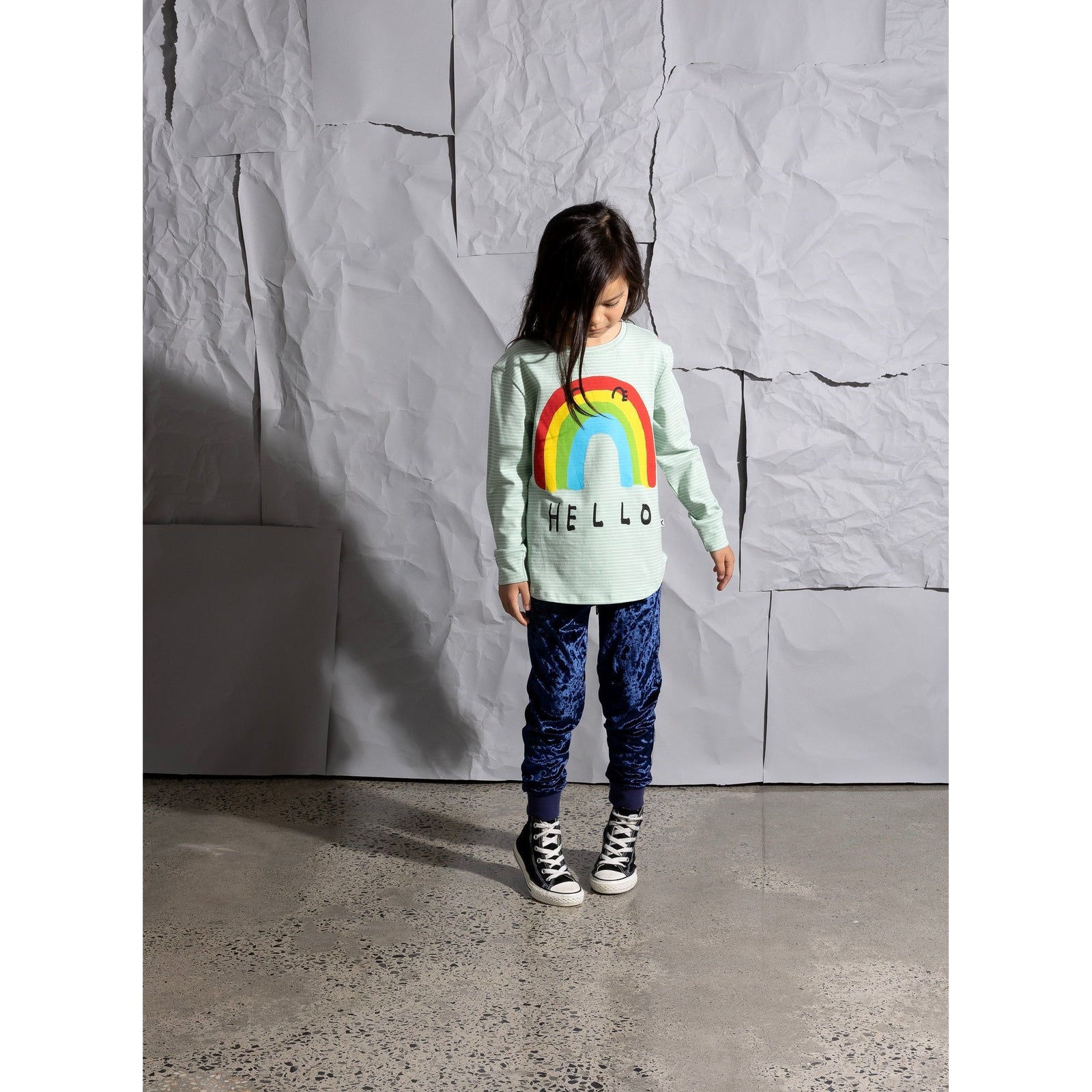 Hello Bye Rainbow Tee - Mint Stripe