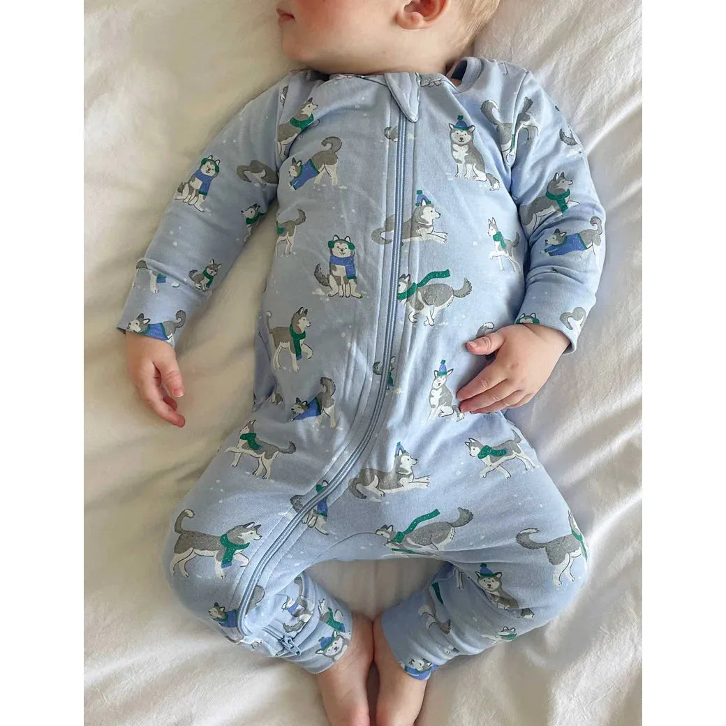 Footless Zip 1 Growsuit Frolicking Huskies Print