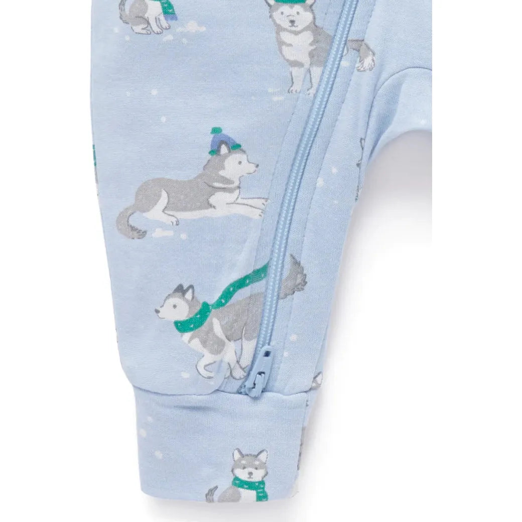 Footless Zip 1 Growsuit Frolicking Huskies Print