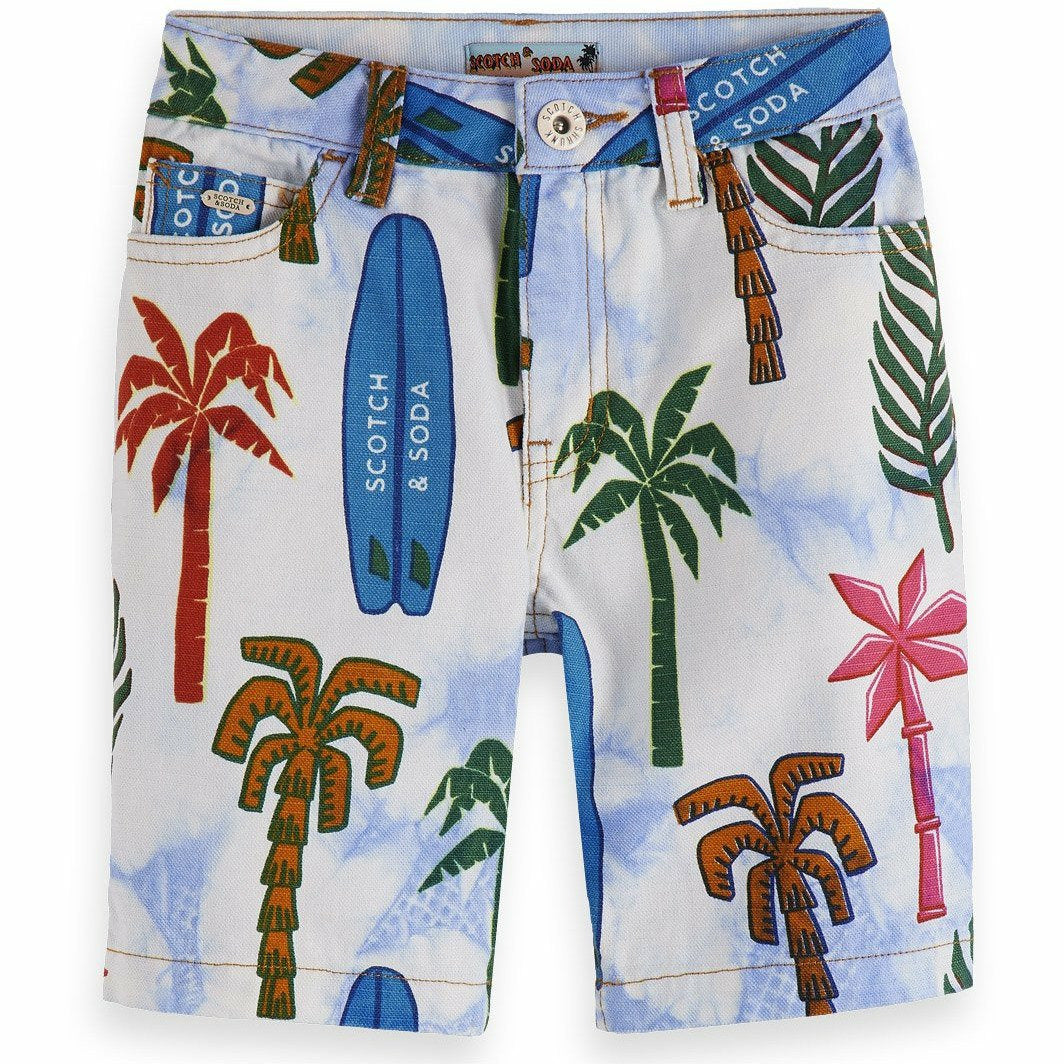 Printed Denim Shorts