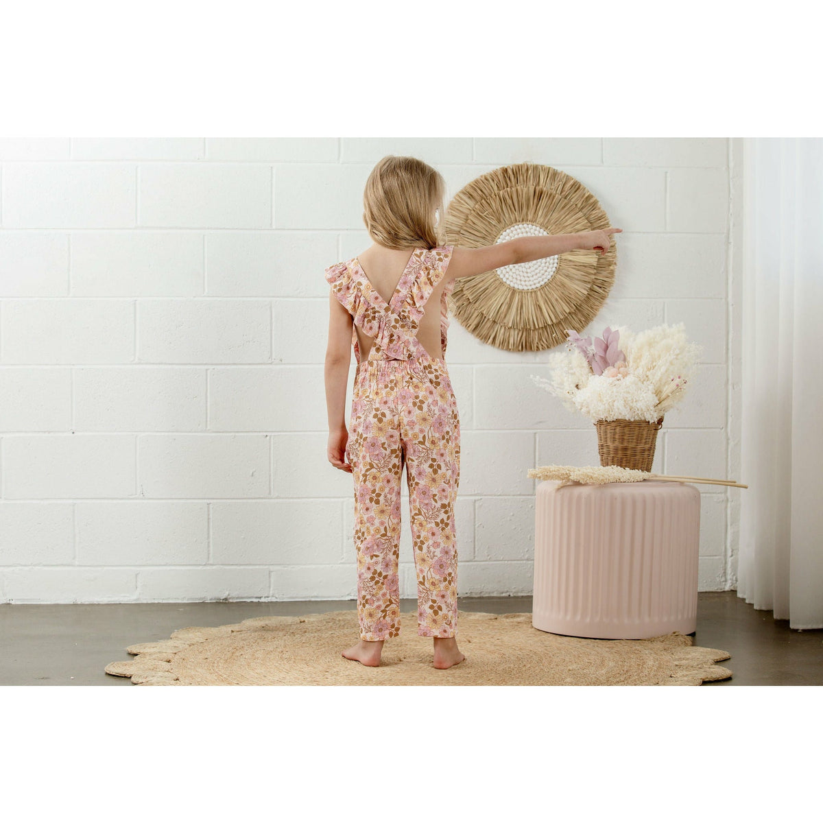 Pink Posy Ruffle Dungarees