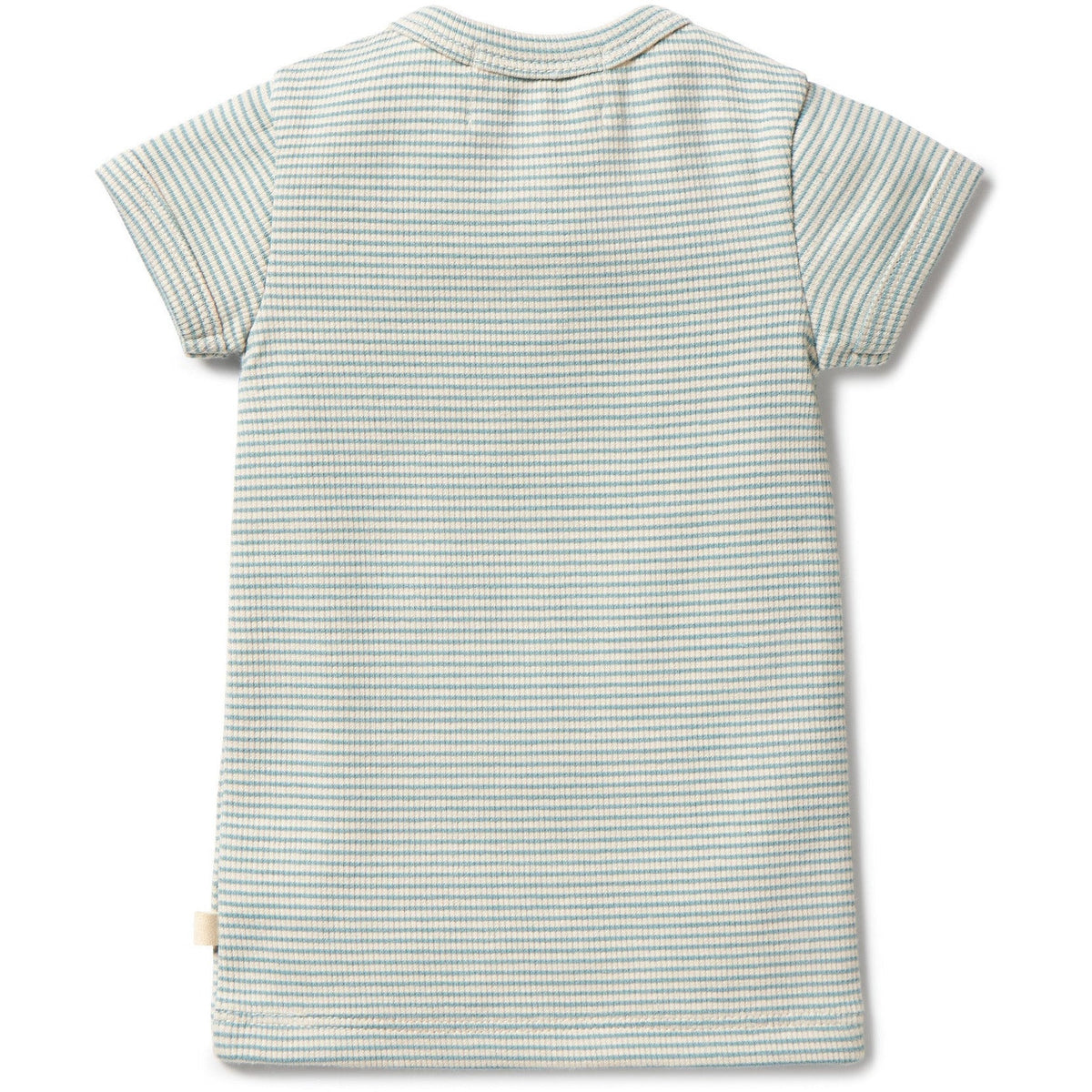 Organic Stripe Rib Henley Tee- Mineral Blue