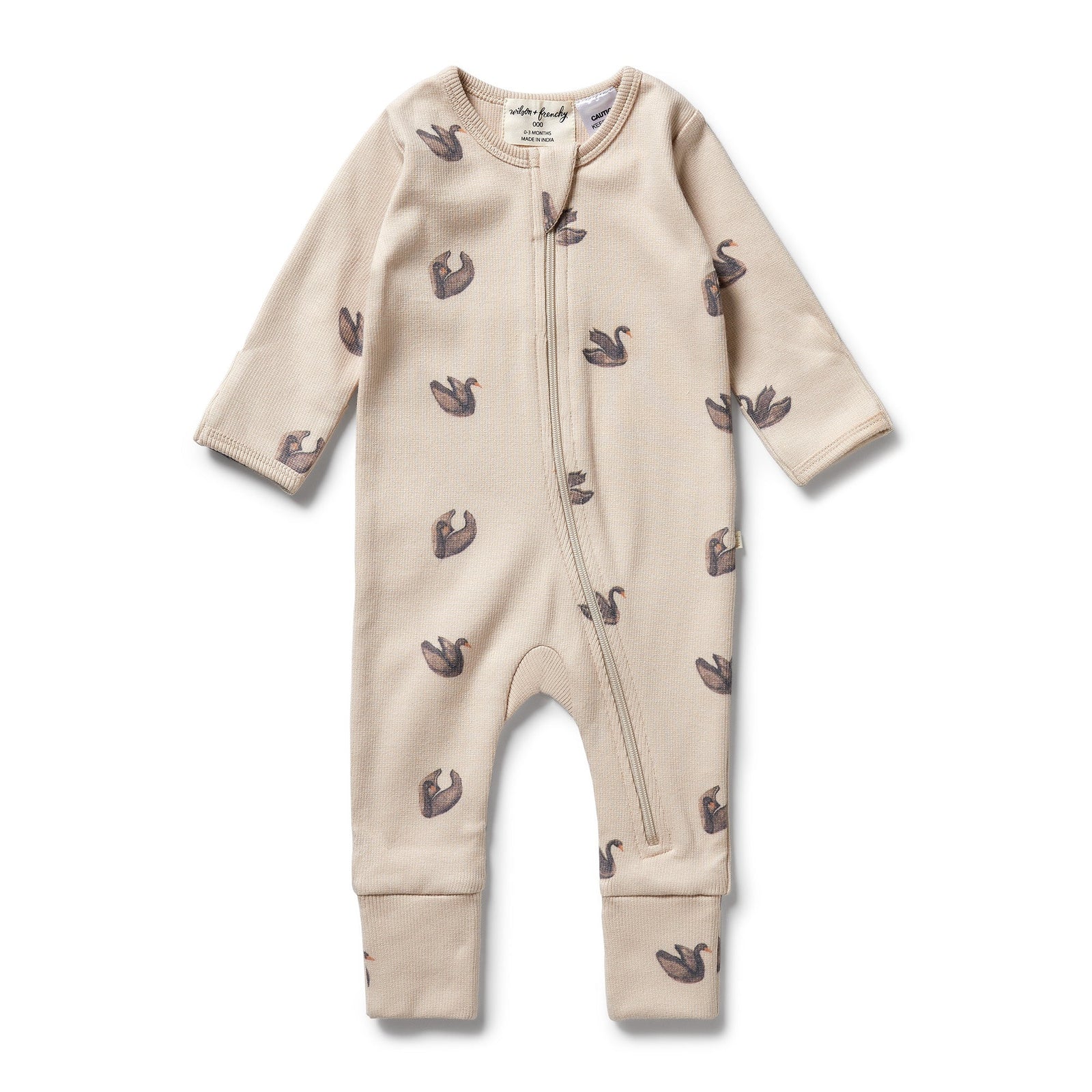 Organic Rib Zipsuit with Feet- Little Swan