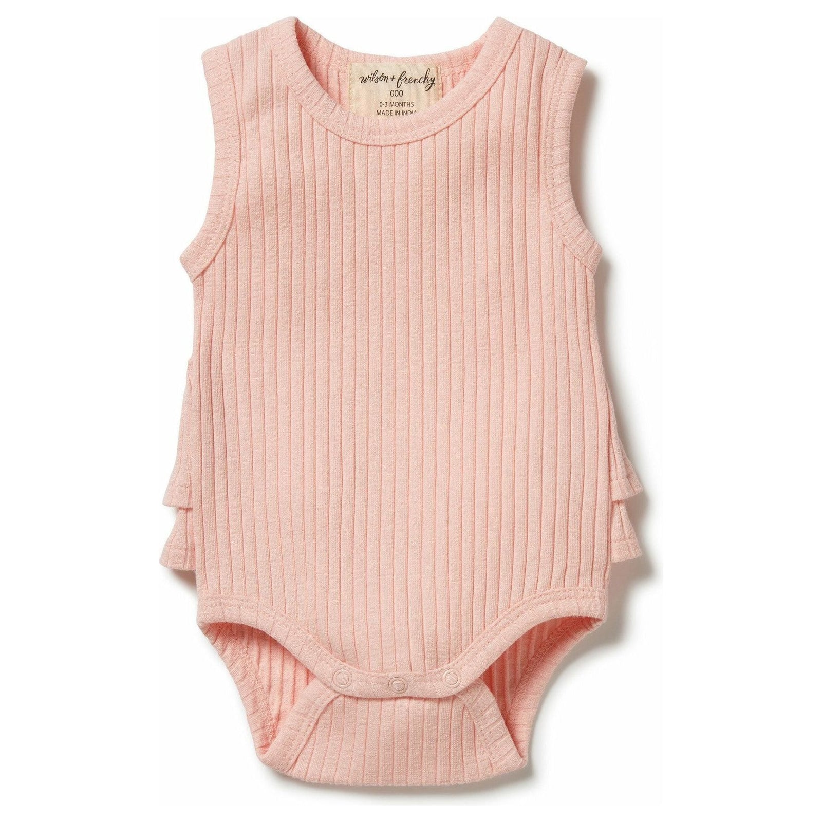 Organic Rib Ruffle Bodysuit - Blush