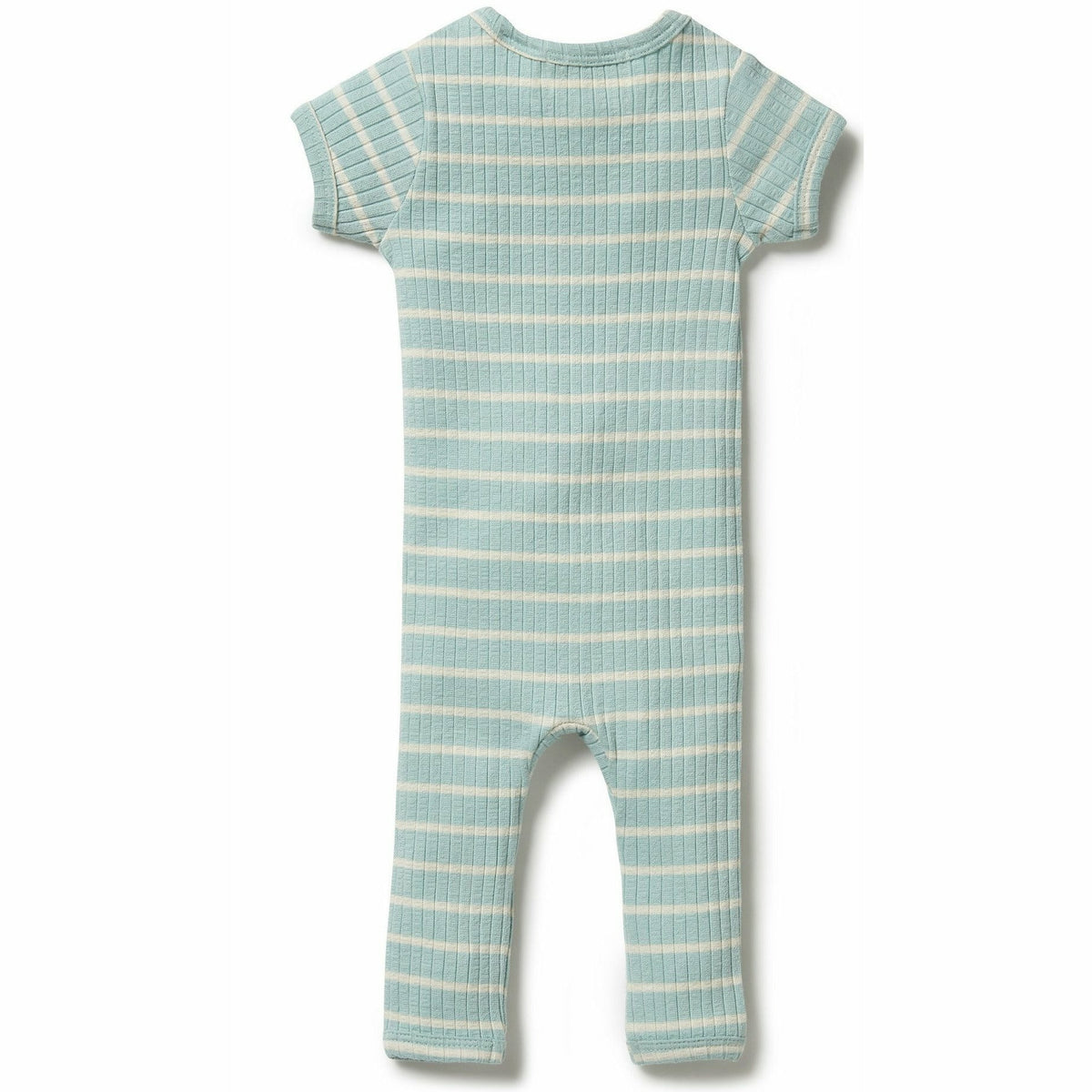 Organic Stripe Rib Zipsuit - Pistachio / Ecru