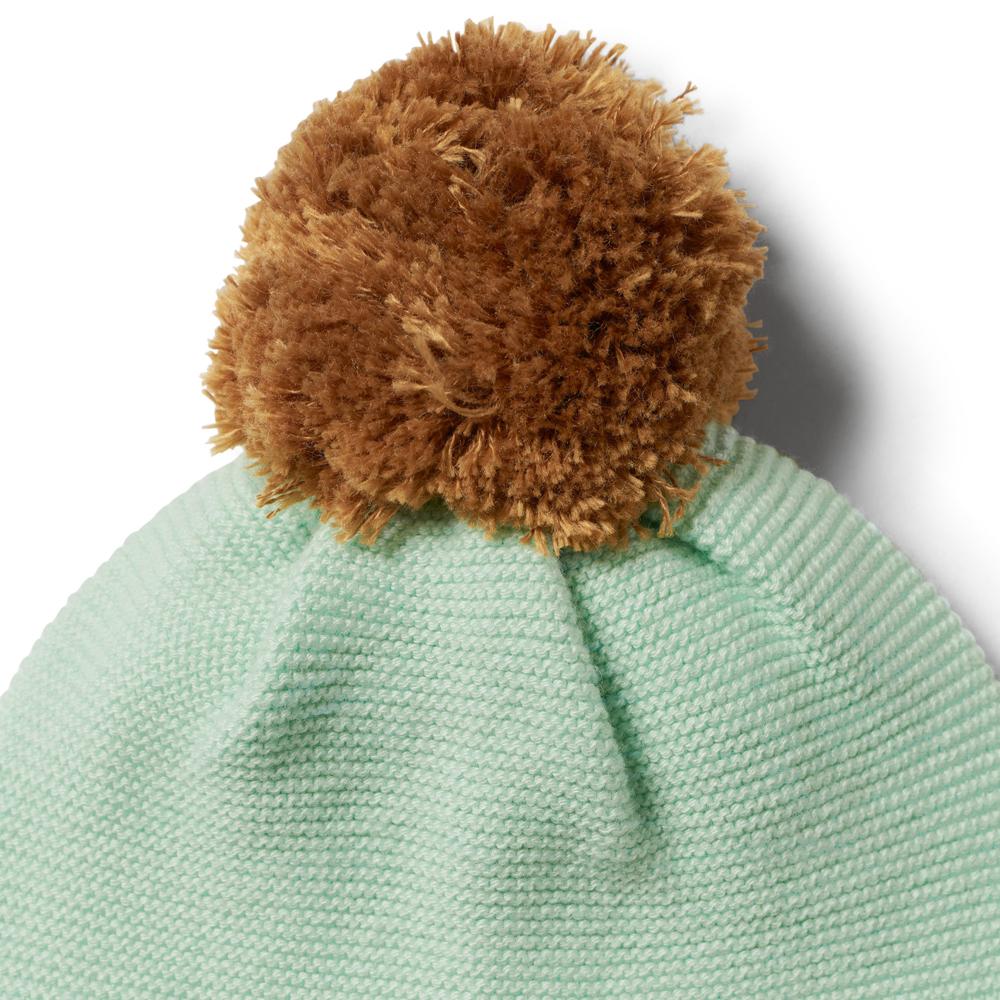 Moss Green Knitted Hat With Pom Pom