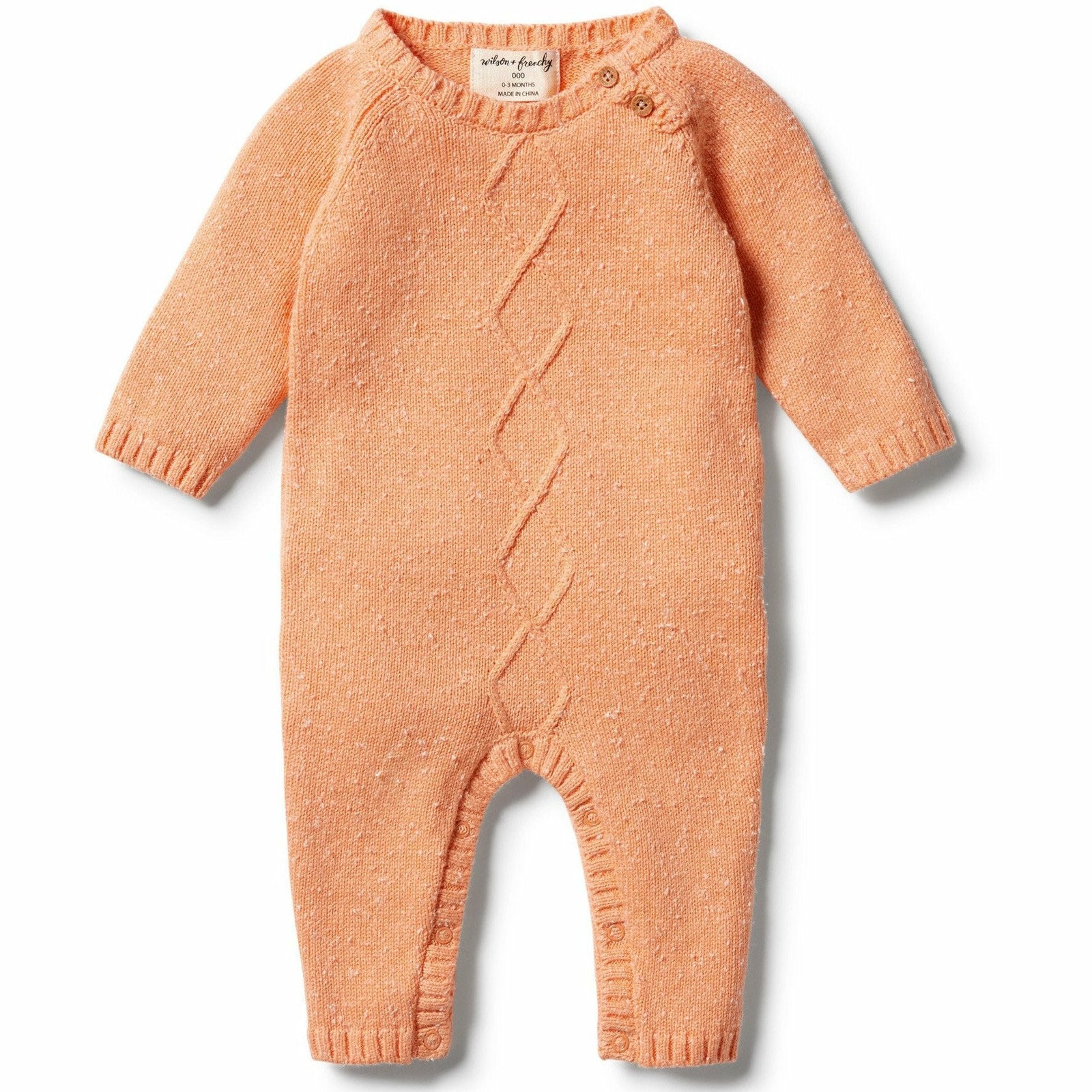 Knitted Cable Ruffle Growsuit - Apricot Fleck