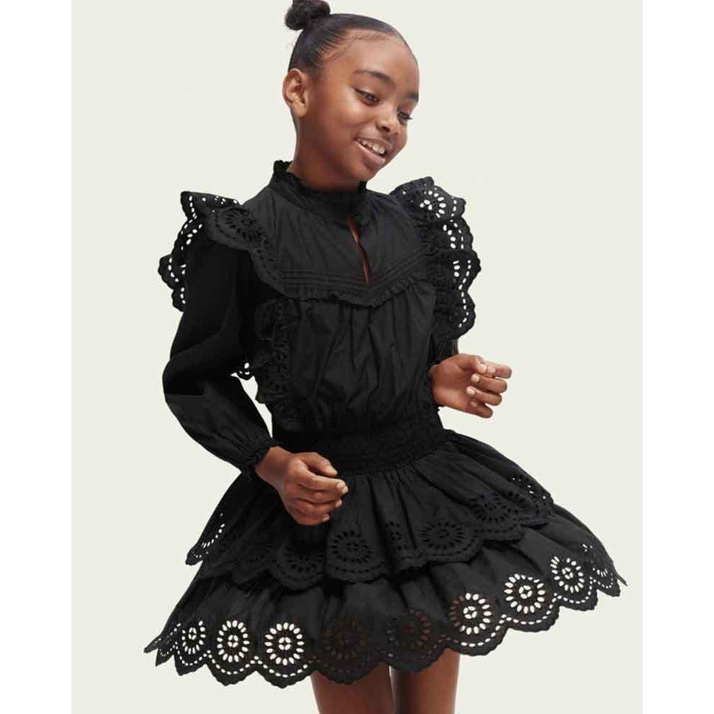 Short Length Long-Sleeve Broderie Anglaise Tiered Dress