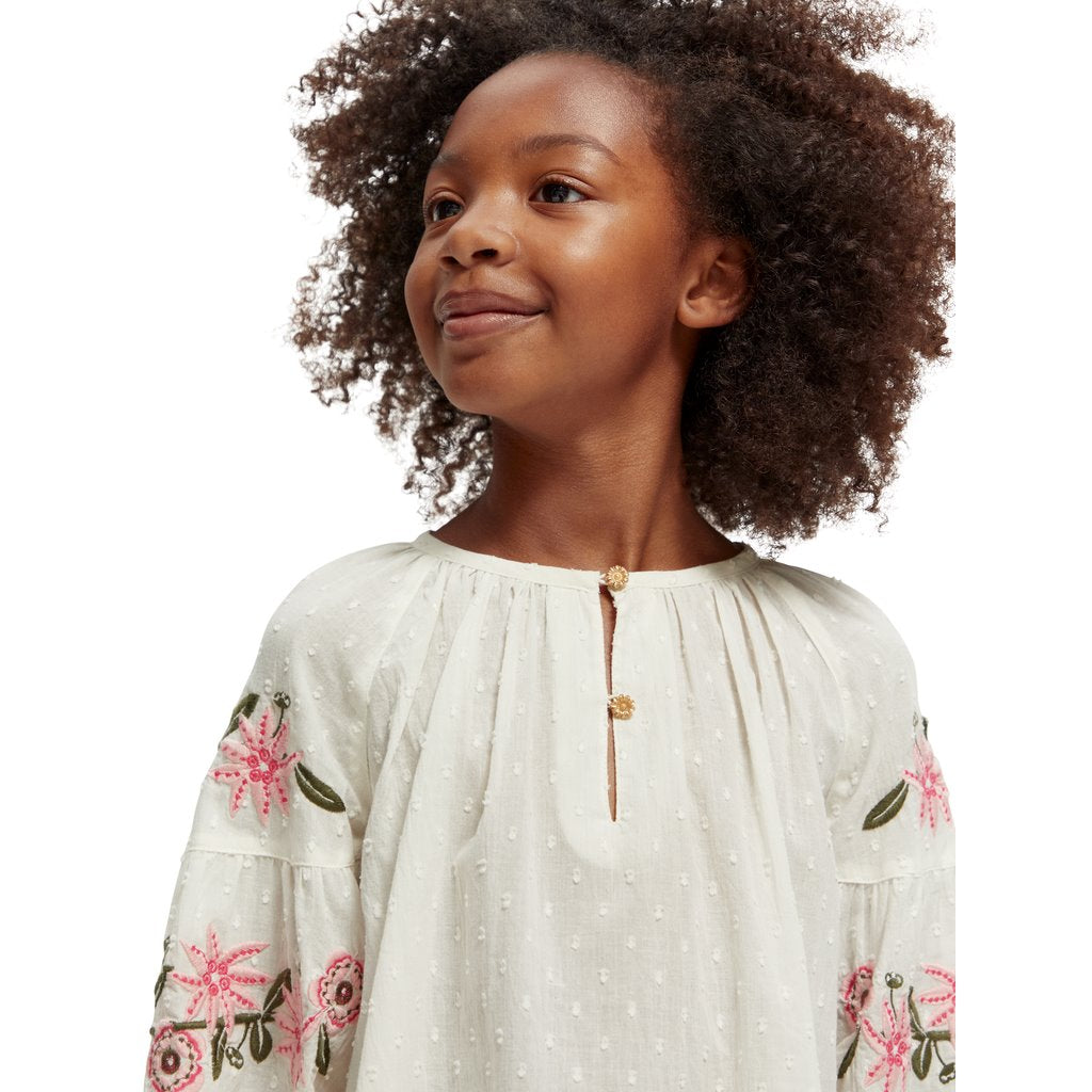 Long-Sleeved Floral Embroidered Shirt - Vanilla Ice